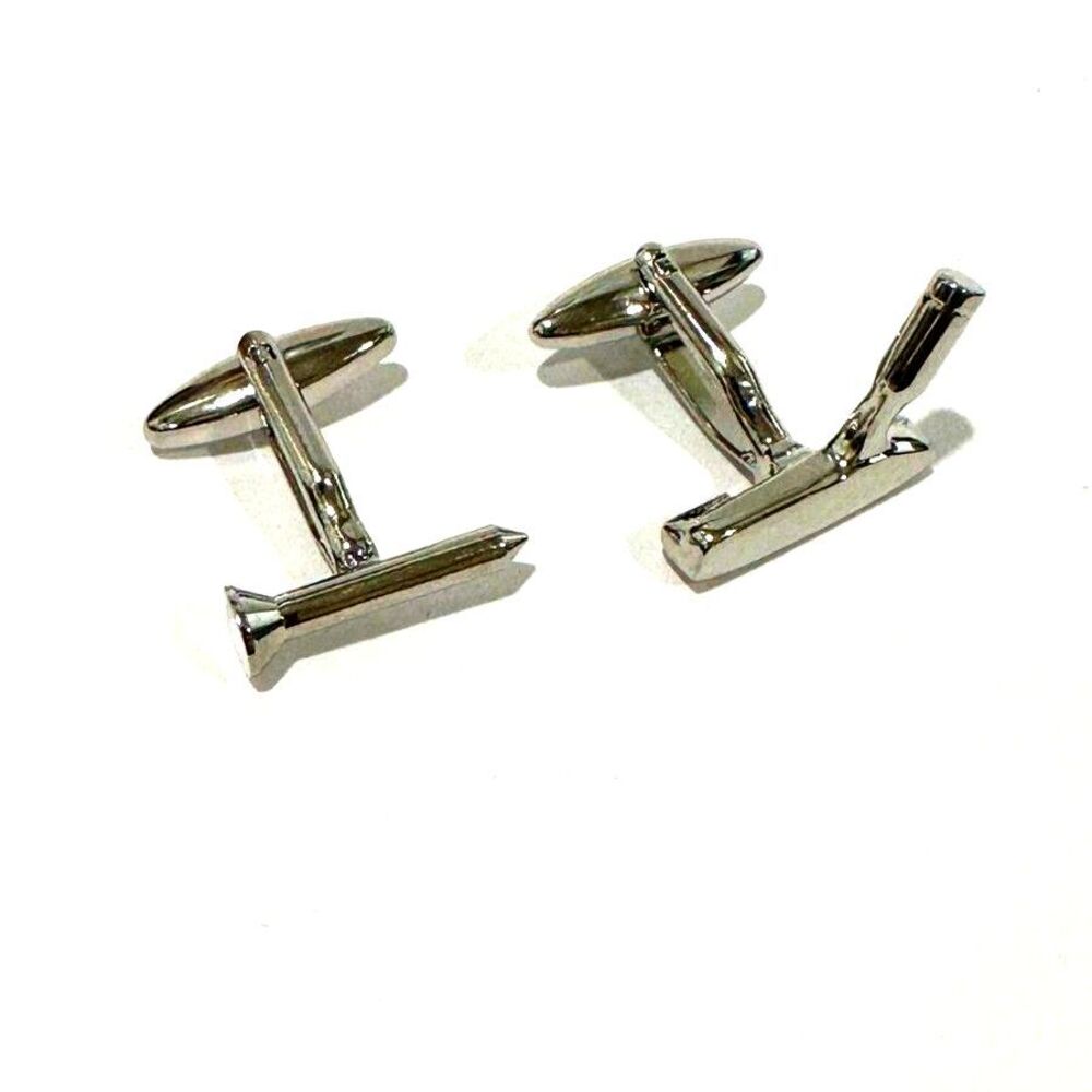 Polished Silver-Tone Putter & Golf Tee Cufflinks